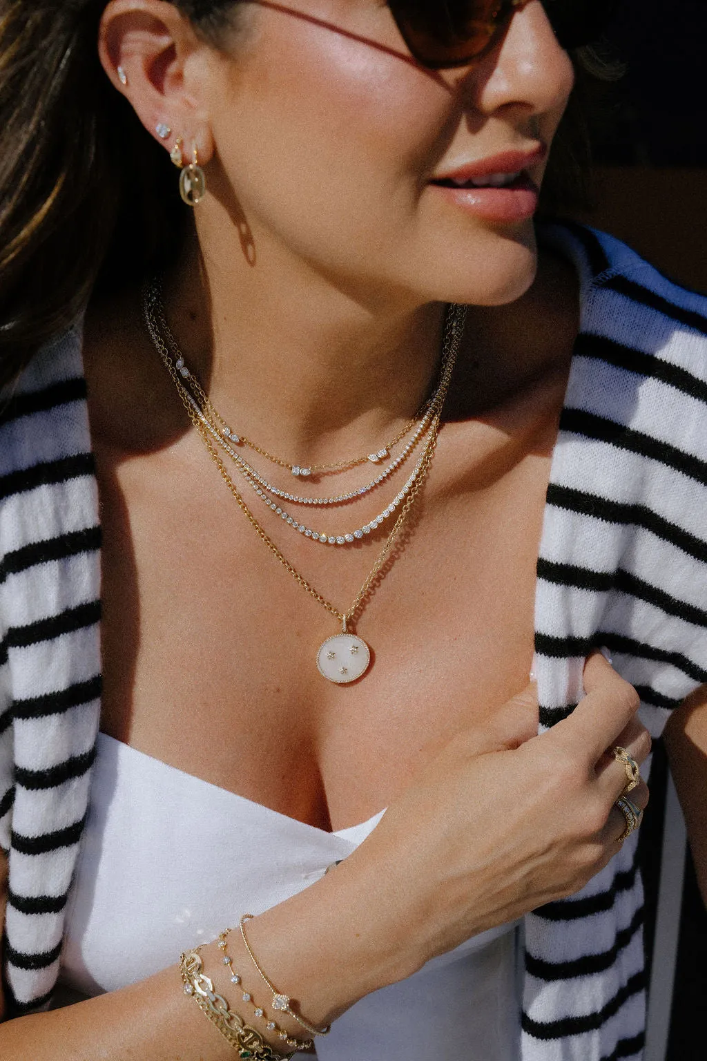 Diamond Bezel Multi Shape Station Necklace