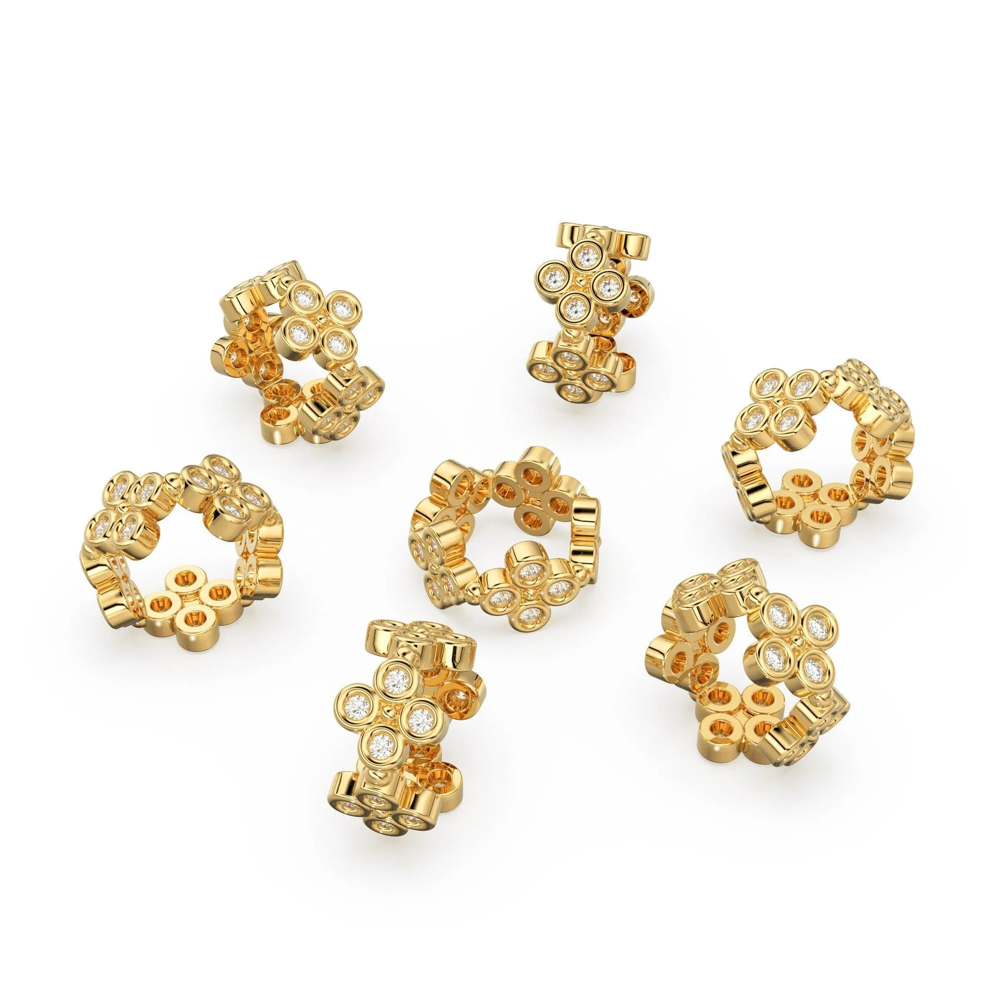 Diamond Eternity Bezel Set Solid 14k 18k Gold Bead 9mm Spacer / Diamond Spacer Bead / Solid Gold Finding / Jewelry Making Essential