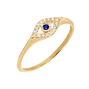 Diamond Sapphire Evil Eye Ring 14K