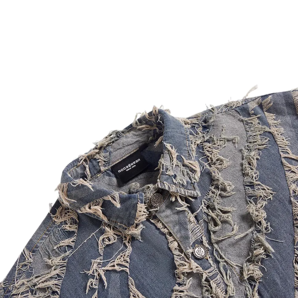 Distressed Fringed Raw Edge Denim Jacket