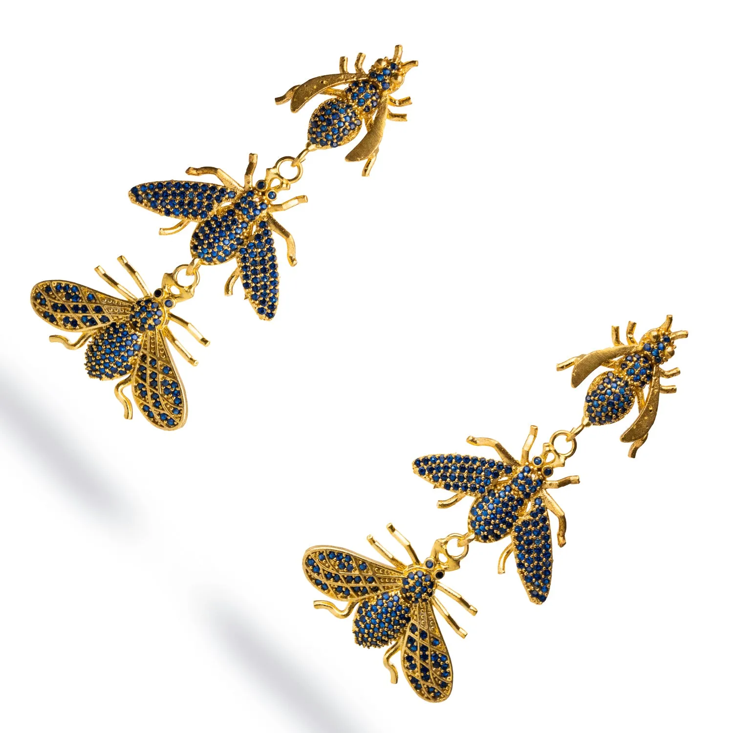 Divine Connection Trio Queen Bee Sapphire & Gold Dangle Earrings