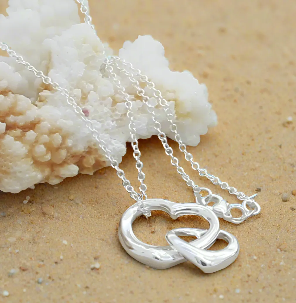 Double Dangling Hollow Hearts Necklace