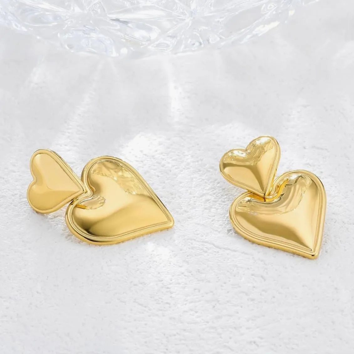 Double Heart Earrings Gold