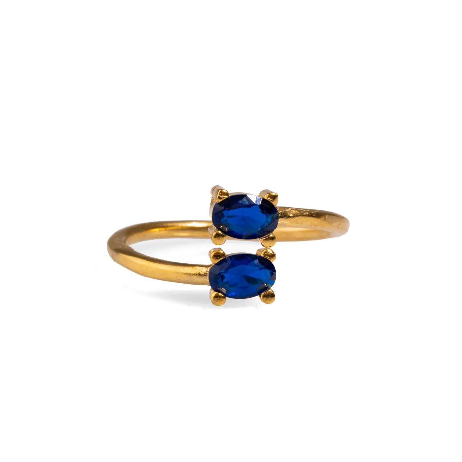 Double Sapphire Stone & Gold Dainty Adjustable Ring