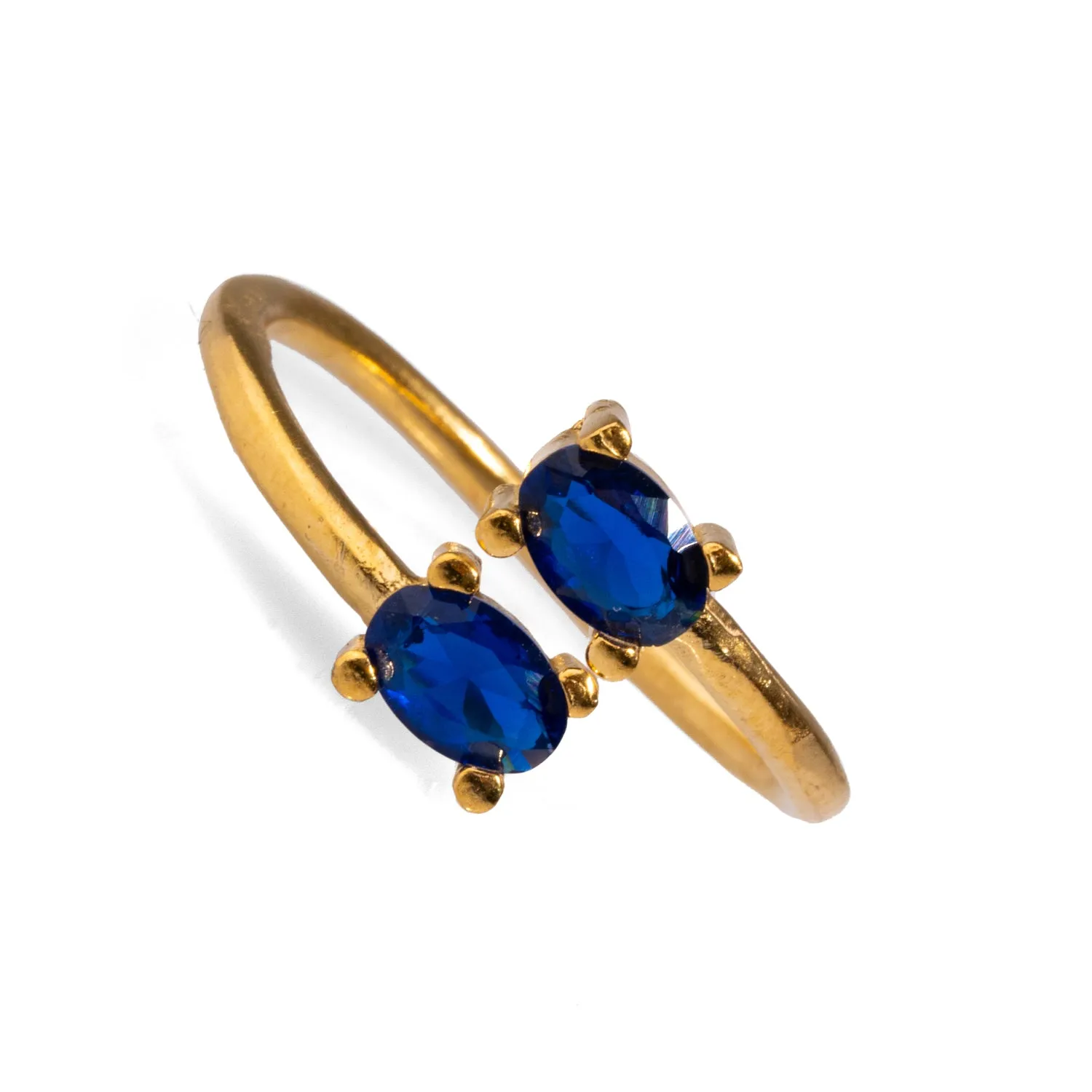 Double Sapphire Stone & Gold Dainty Adjustable Ring