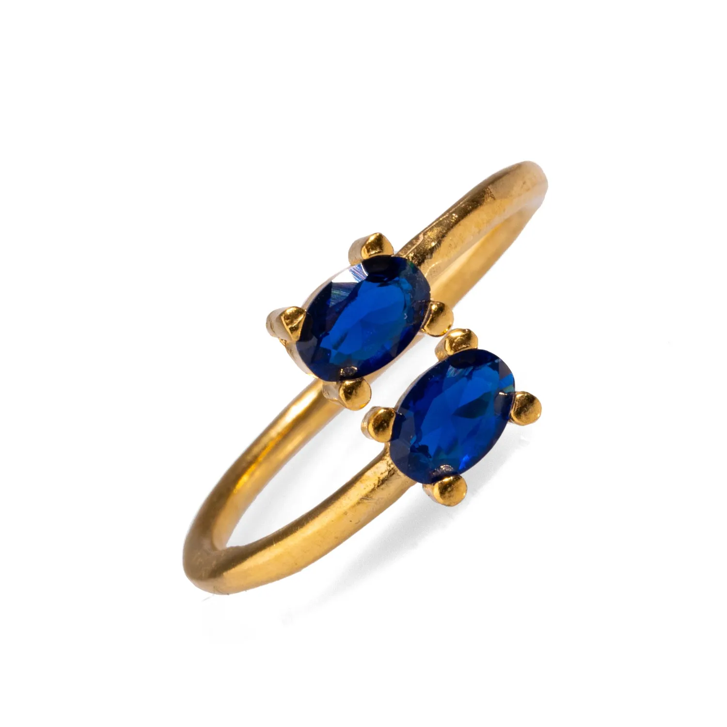 Double Sapphire Stone & Gold Dainty Adjustable Ring