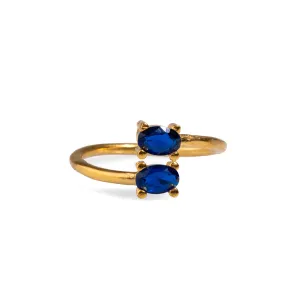 Double Sapphire Stone & Gold Dainty Adjustable Ring