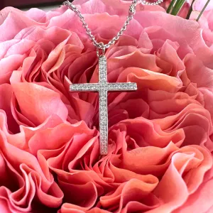 Double Sided Diamond Cross 14K White Gold Charm