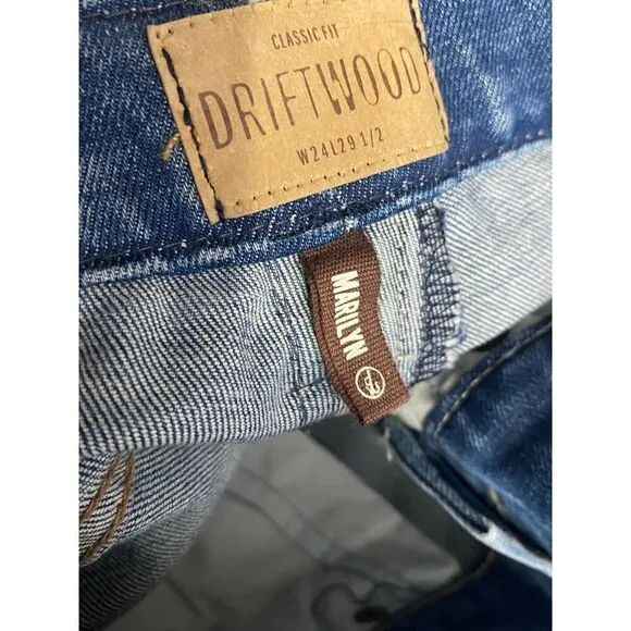 Driftwood Marilyn Aztec Embroidered Distressed Blue Denim Skinny Jeans Size 24