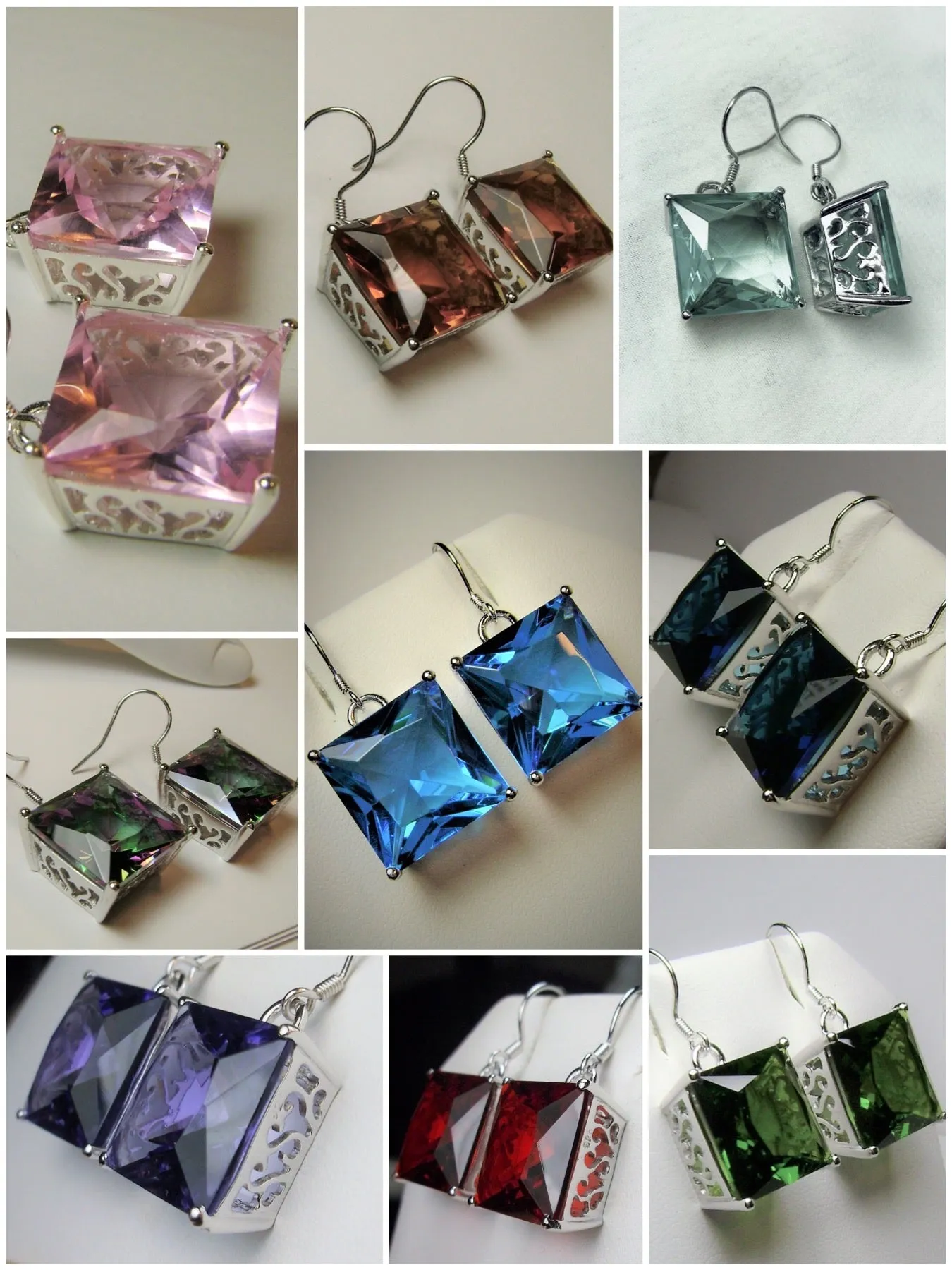 E45, Square Earrings, Silver Art Nouveau Filigree, Vintage Style Jewelry #E45