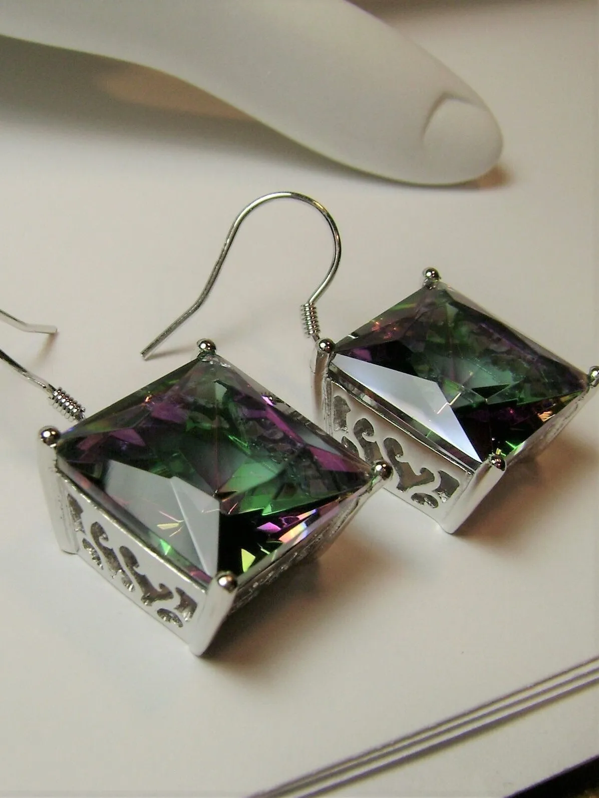 E45, Square Earrings, Silver Art Nouveau Filigree, Vintage Style Jewelry #E45