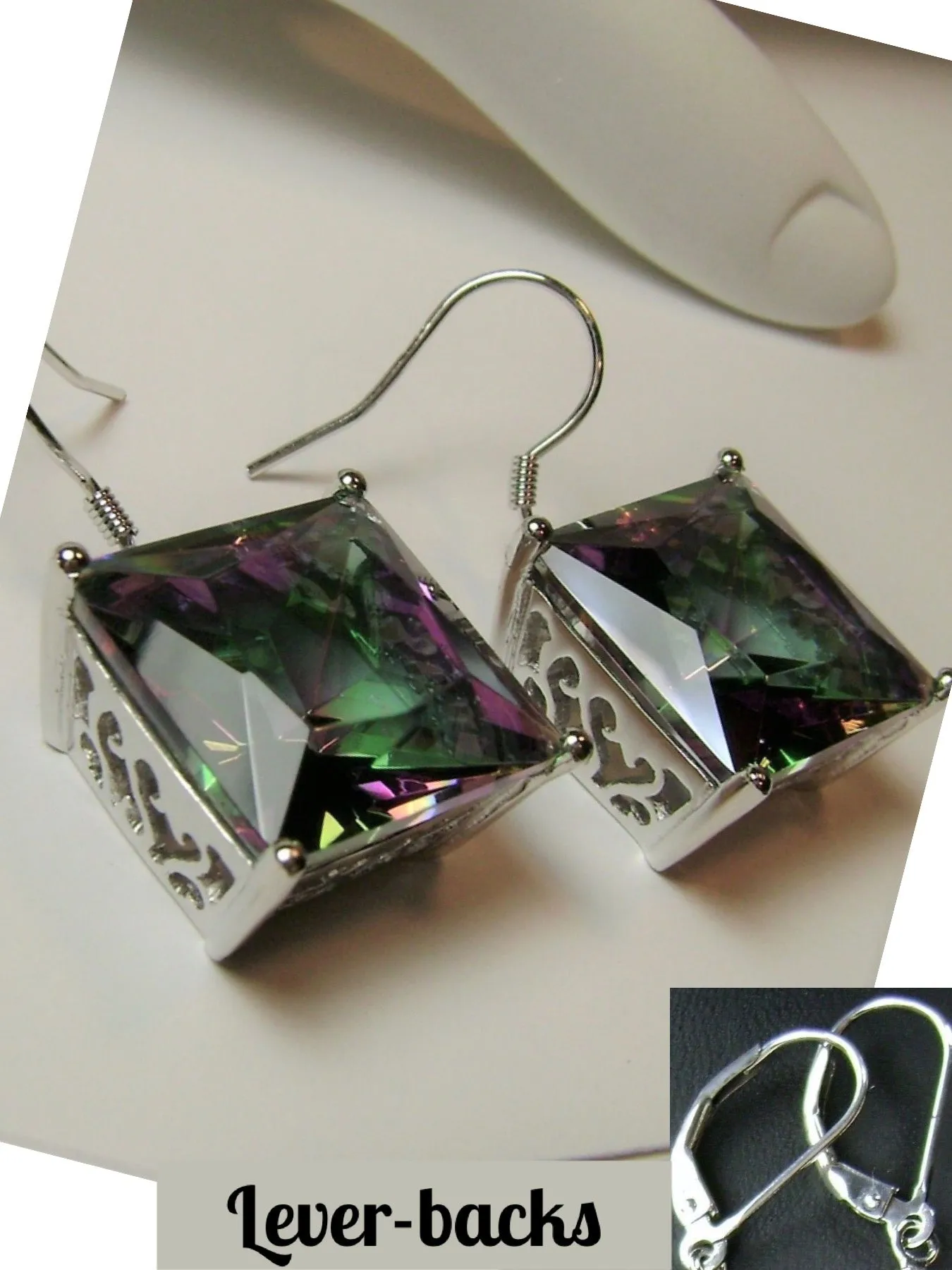 E45, Square Earrings, Silver Art Nouveau Filigree, Vintage Style Jewelry #E45