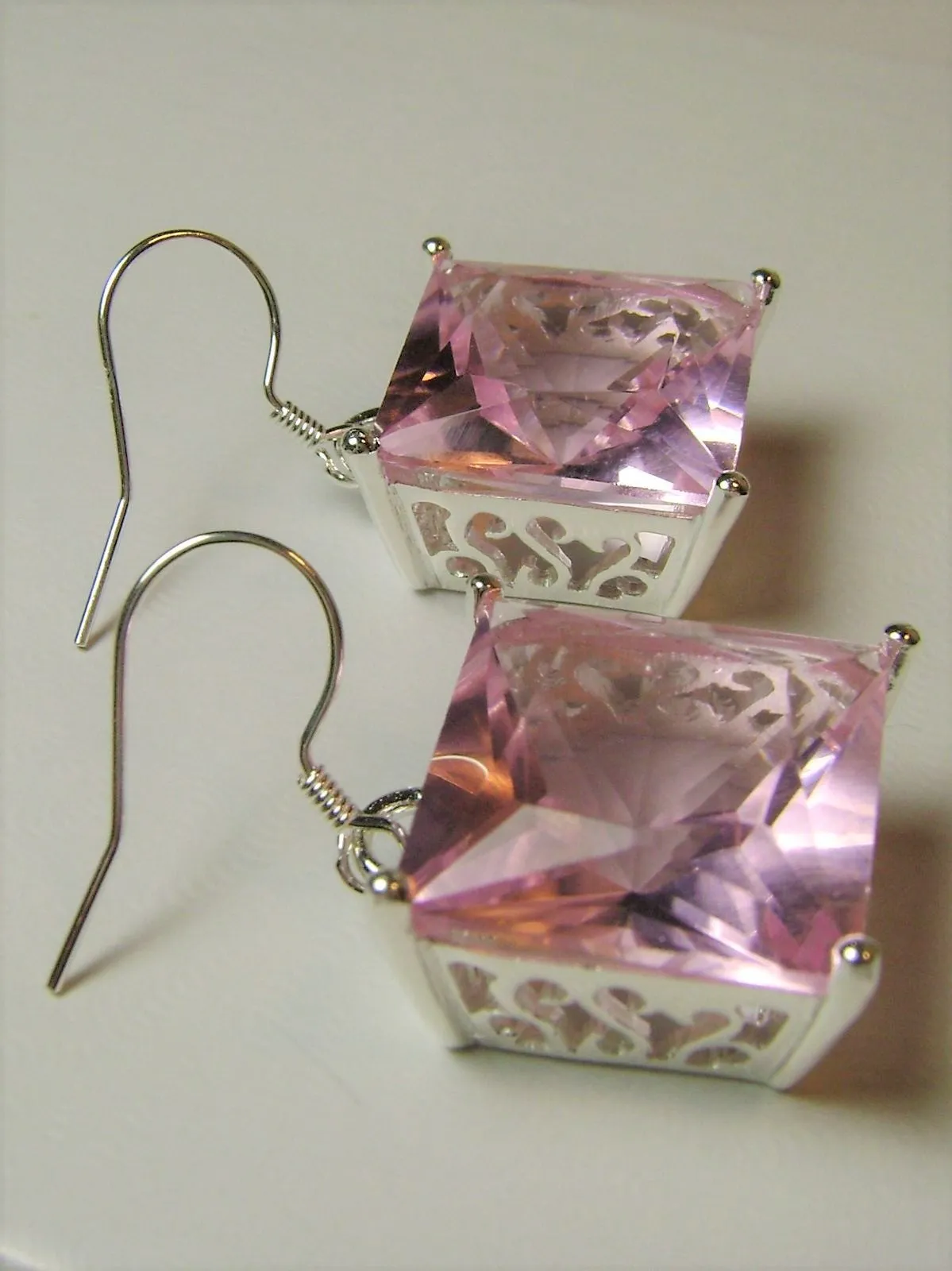 E45, Square Earrings, Silver Art Nouveau Filigree, Vintage Style Jewelry #E45