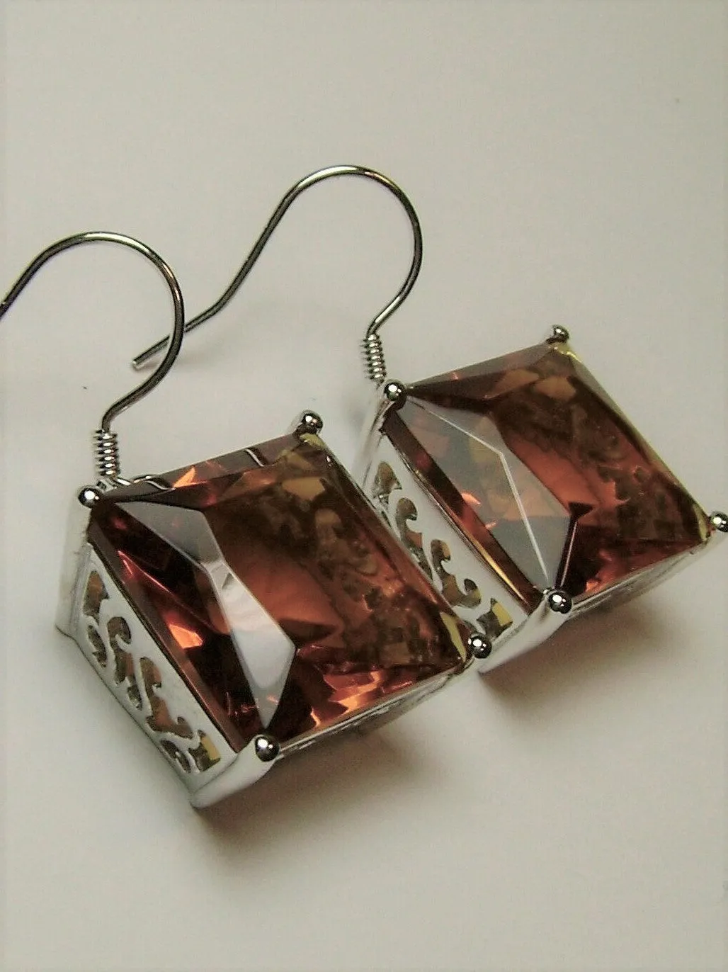 E45, Square Earrings, Silver Art Nouveau Filigree, Vintage Style Jewelry #E45
