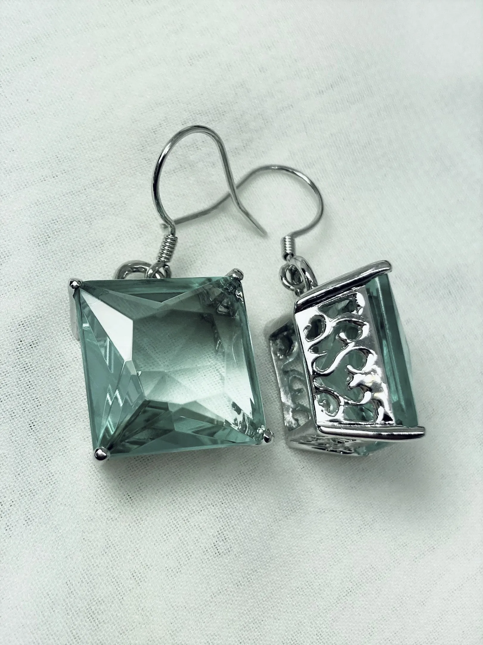 E45, Square Earrings, Silver Art Nouveau Filigree, Vintage Style Jewelry #E45