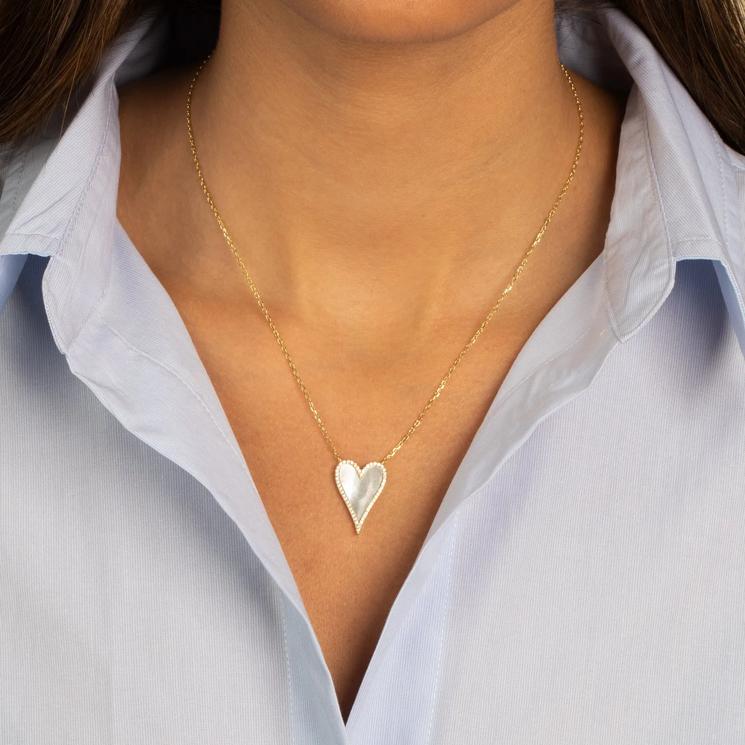 Elongated Pavé Heart Necklace