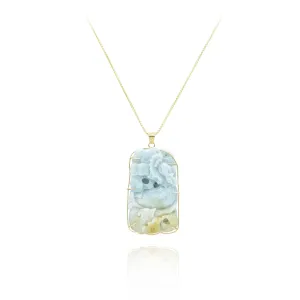 Estate 14KT Yellow Gold Multi-Colored Carved Jade Dragon Pendant