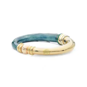 Estate 18KT Yellow Gold Enamel And Diamond Bangle