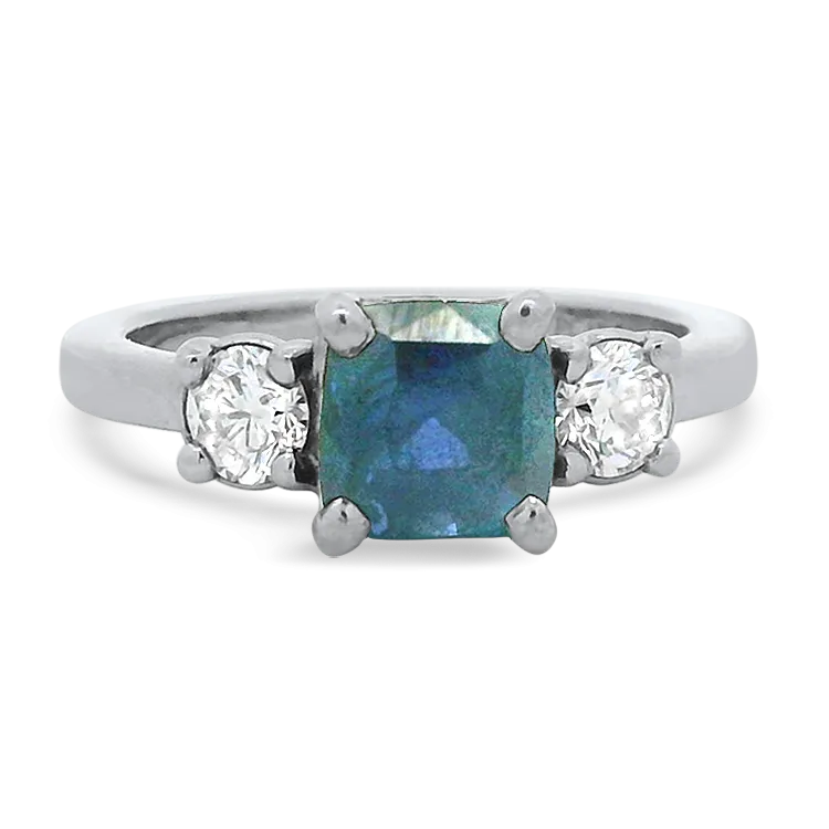 Estate Platinum 3-Stone Cushion Cut Sapphire and Diamond Ring
