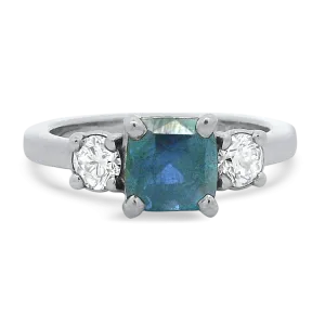 Estate Platinum 3-Stone Cushion Cut Sapphire and Diamond Ring