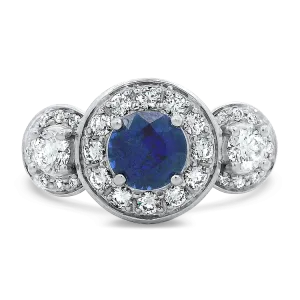 Estate Platinum Sapphire and Diamond Halo Ring