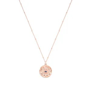 Evil Eye Protection Necklace, Rose Gold over Sterling Silver with Sapphire and White Topaz, High Polish Finish