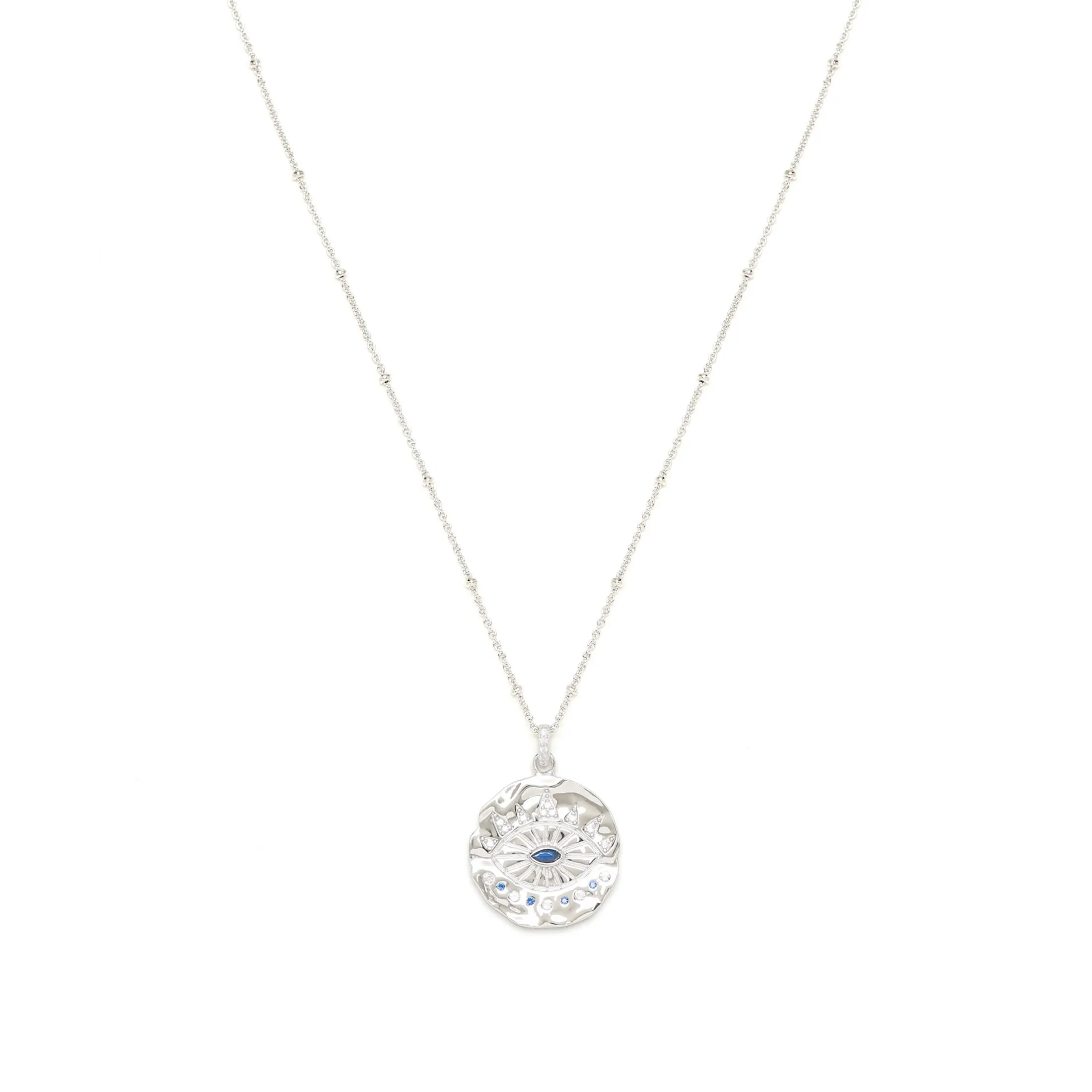 Evil Eye Protection Necklace, Rose Gold over Sterling Silver with Sapphire and White Topaz, High Polish Finish
