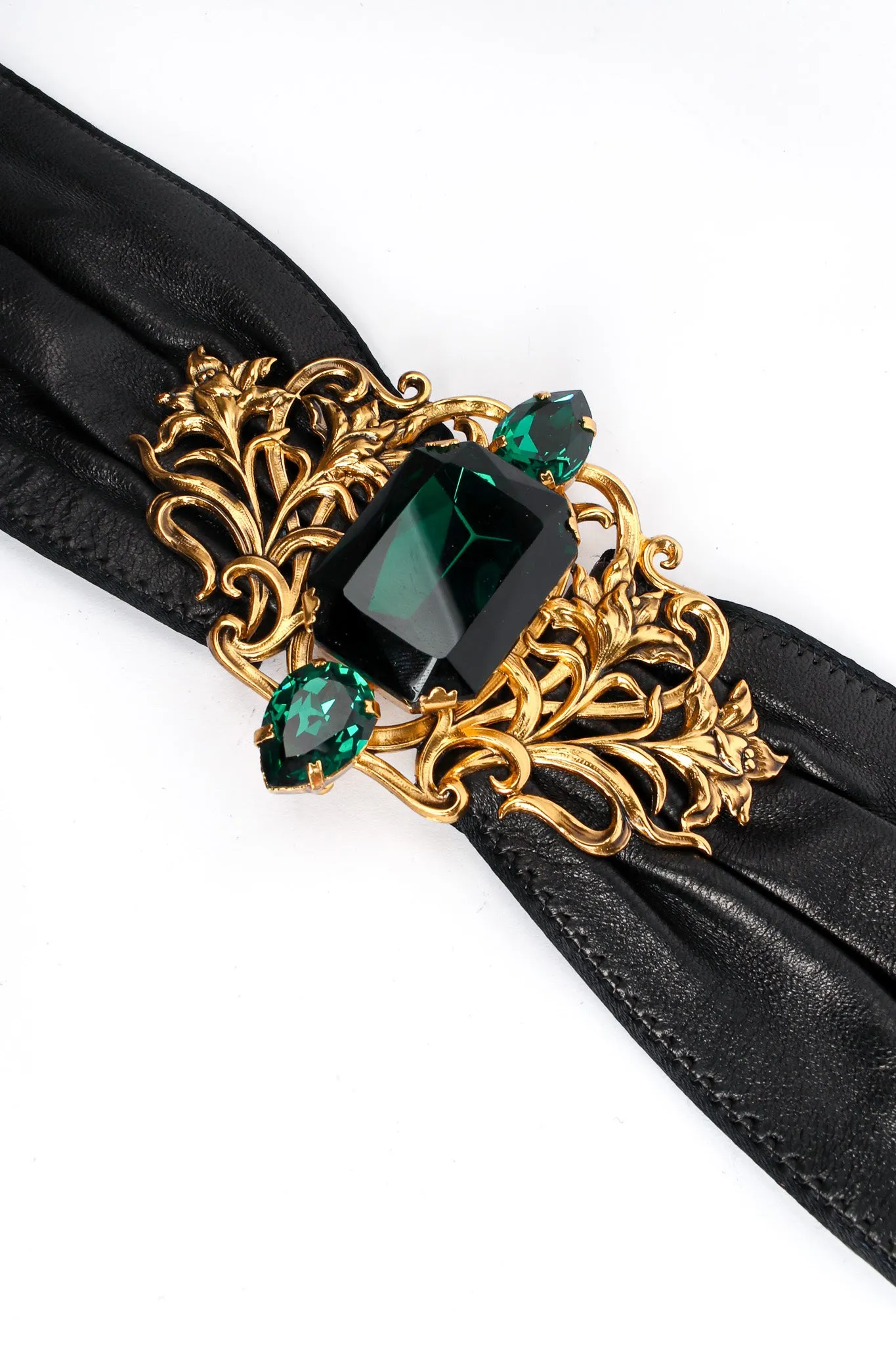 Filigree Emerald Crystal Leather Sash Belt