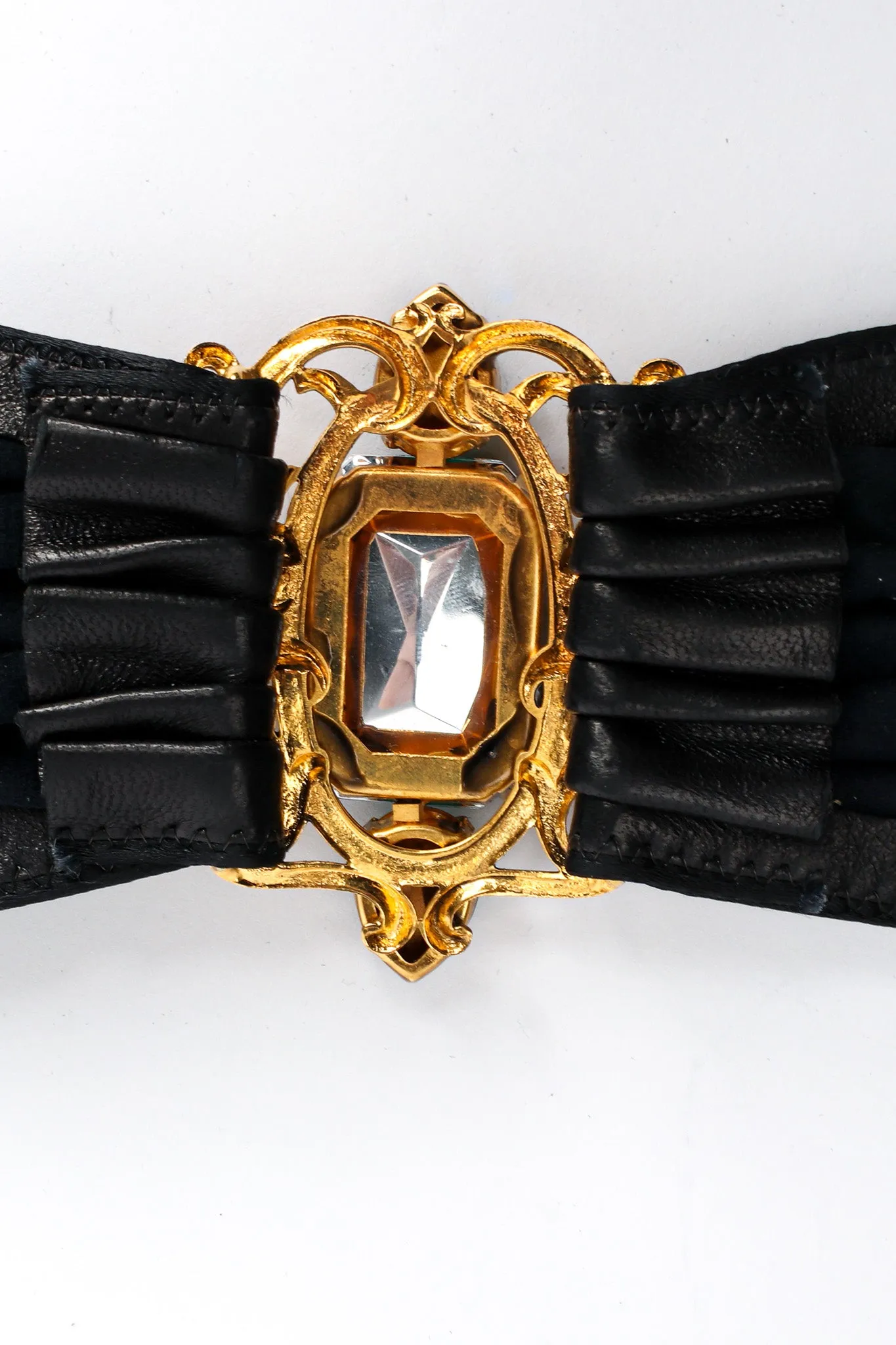 Filigree Emerald Crystal Leather Sash Belt