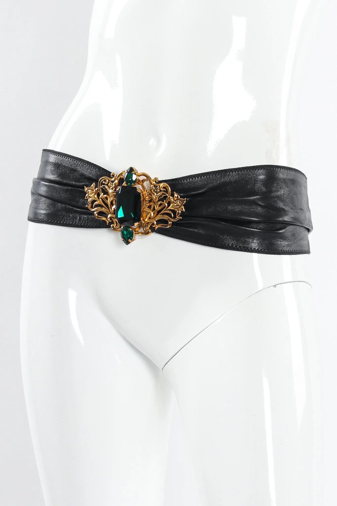Filigree Emerald Crystal Leather Sash Belt