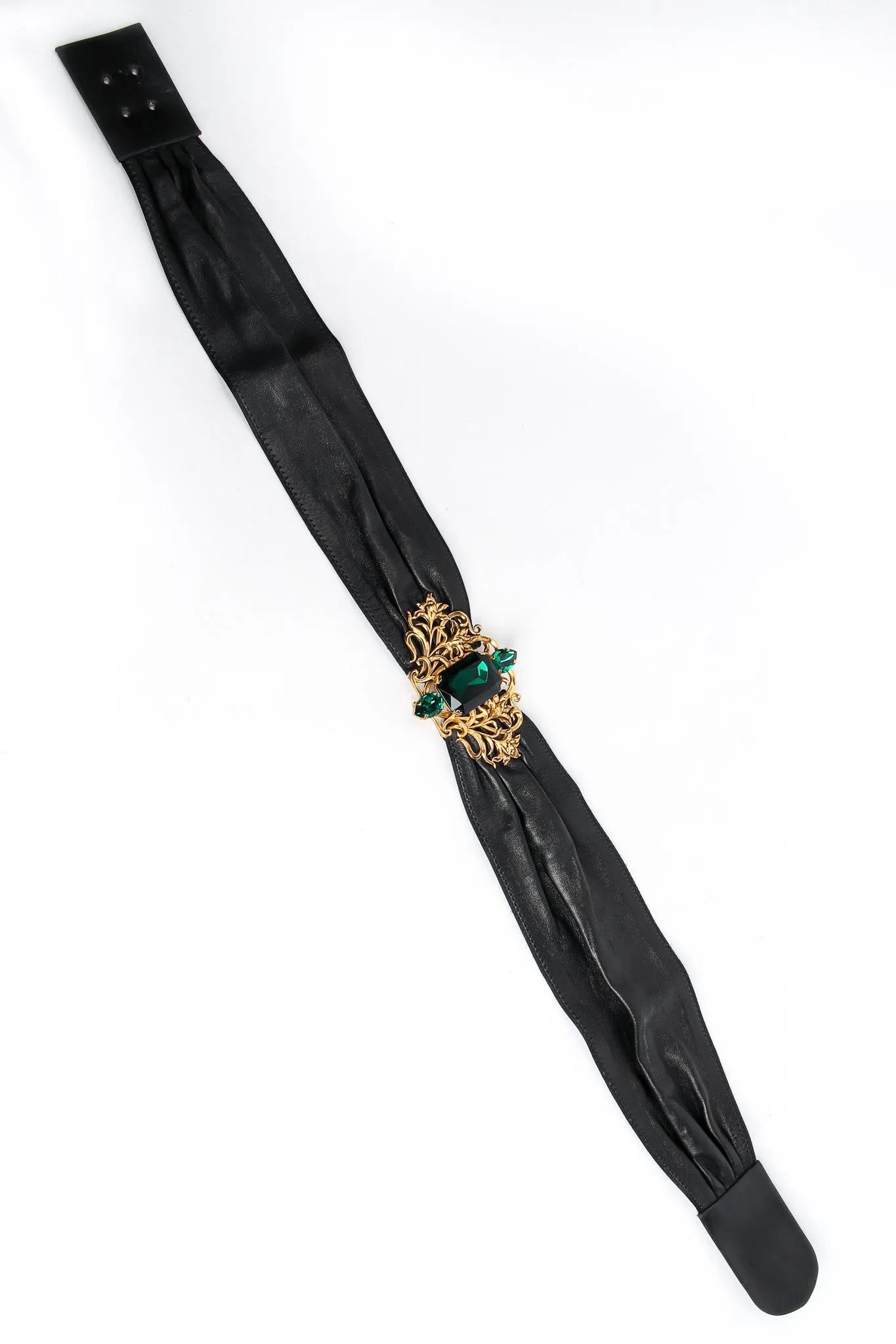 Filigree Emerald Crystal Leather Sash Belt