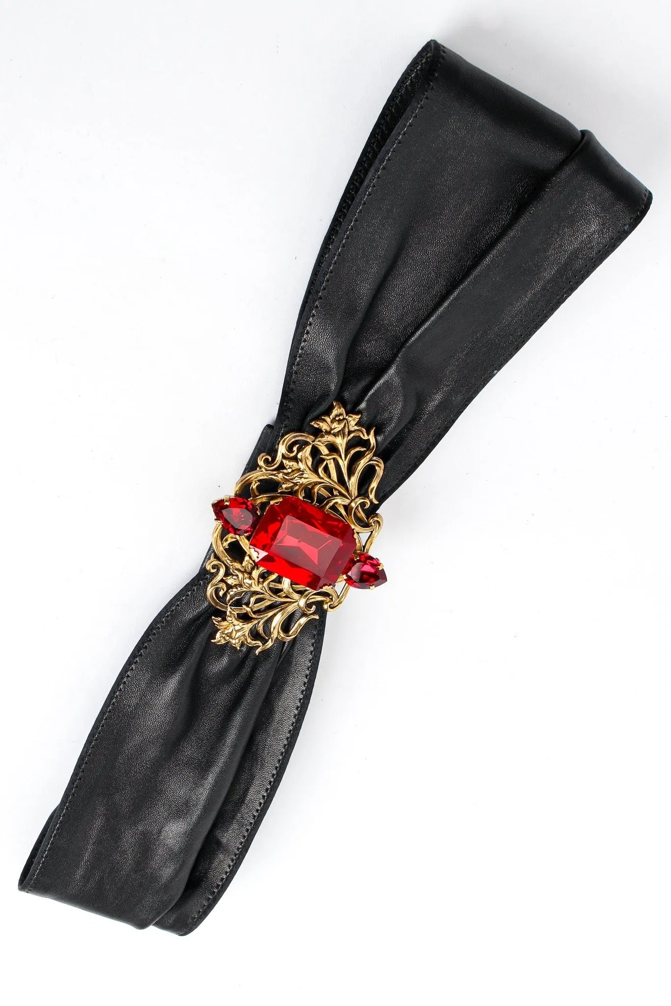Filigree Ruby Crystal Leather Sash Belt