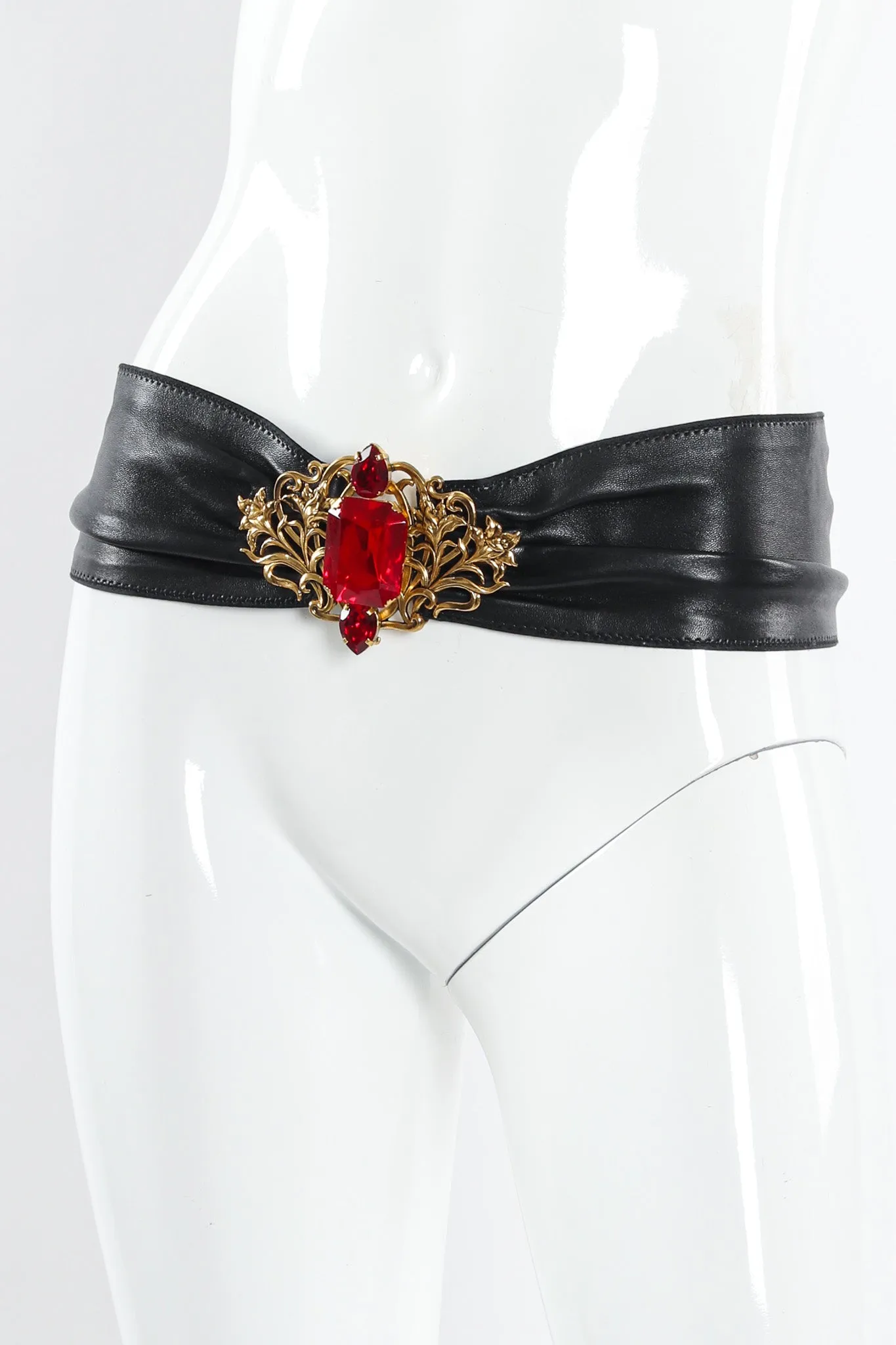 Filigree Ruby Crystal Leather Sash Belt