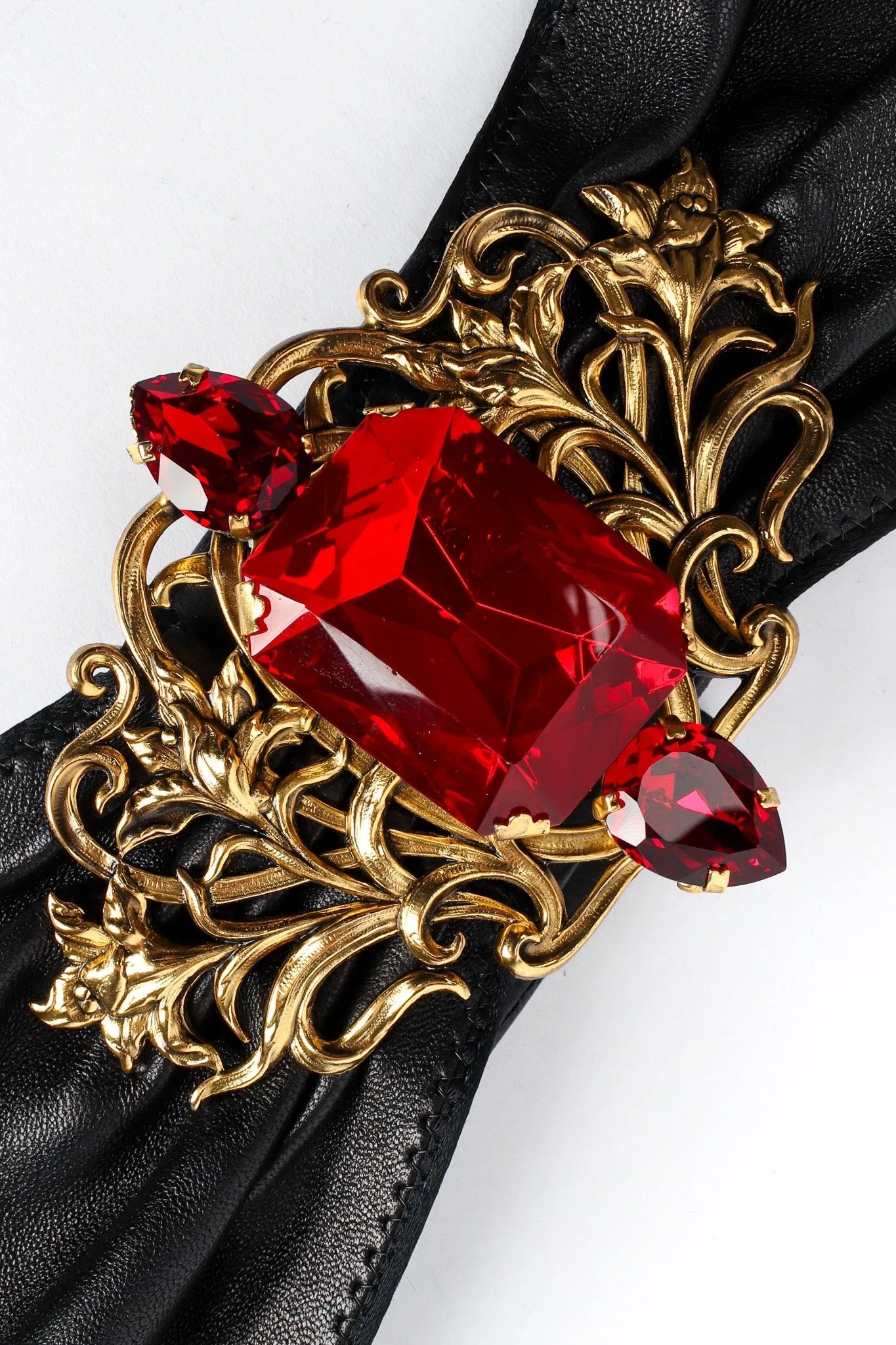 Filigree Ruby Crystal Leather Sash Belt