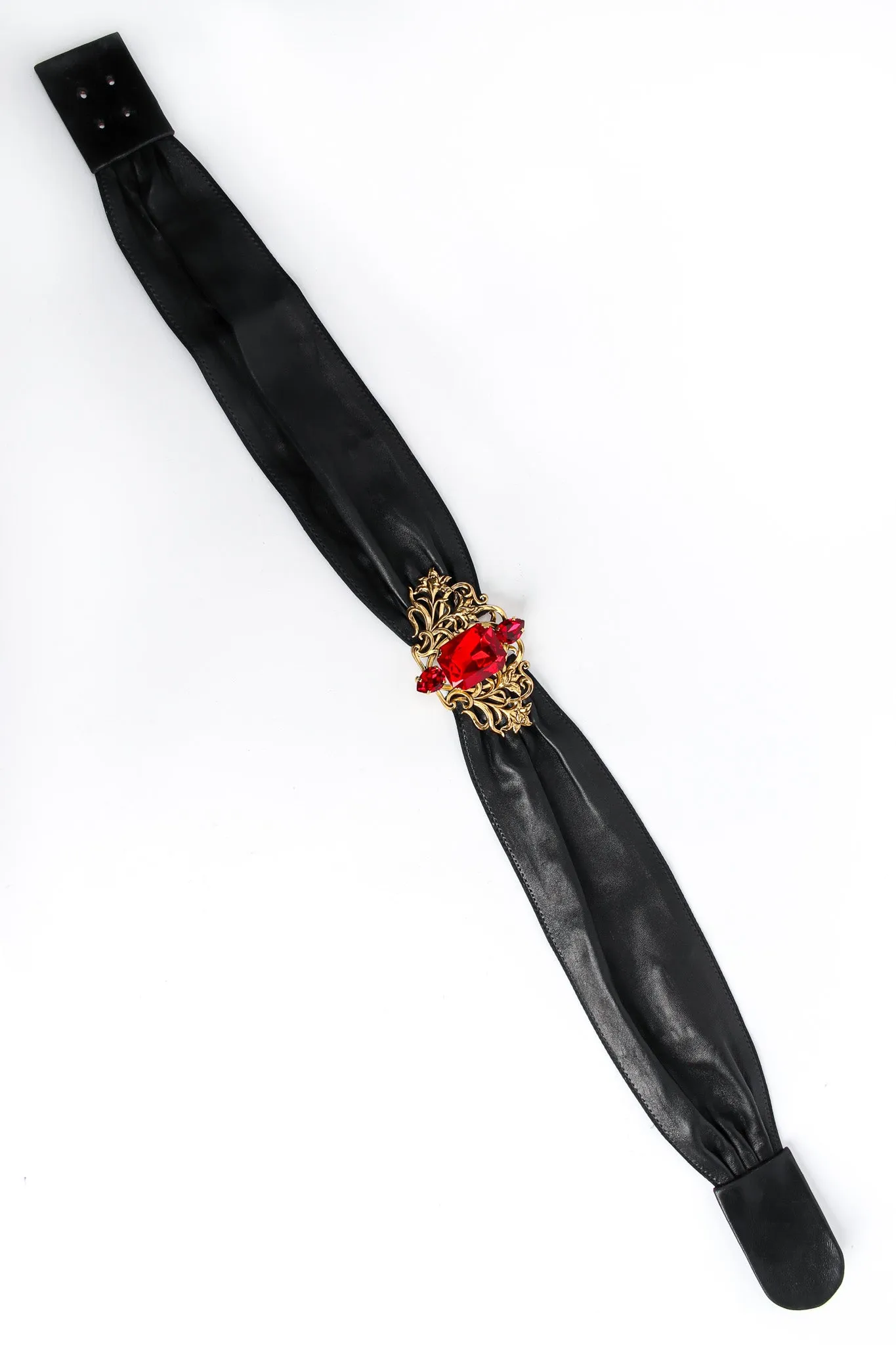 Filigree Ruby Crystal Leather Sash Belt