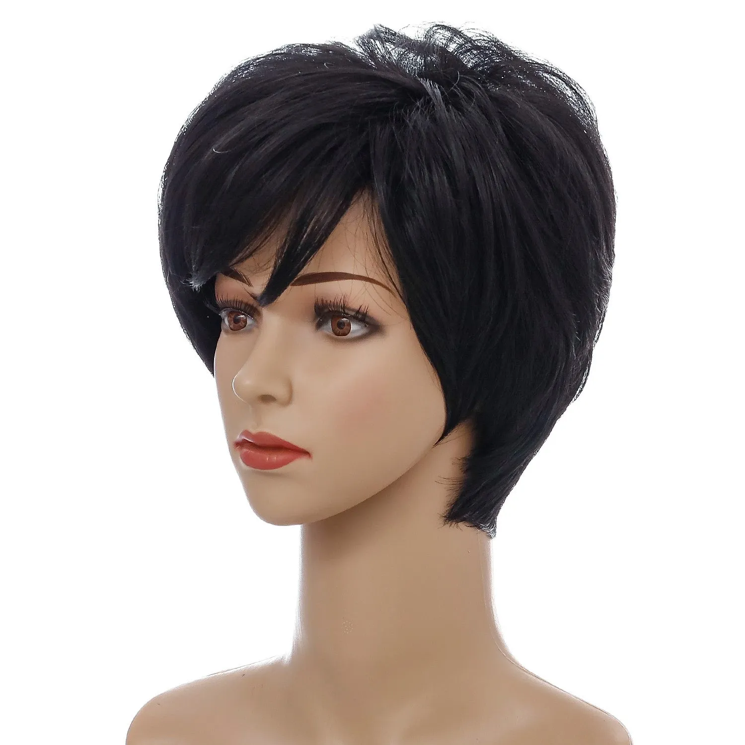 Frances | Black Short Pixie Cut Straight Synthetic Hair Wig With Bangs