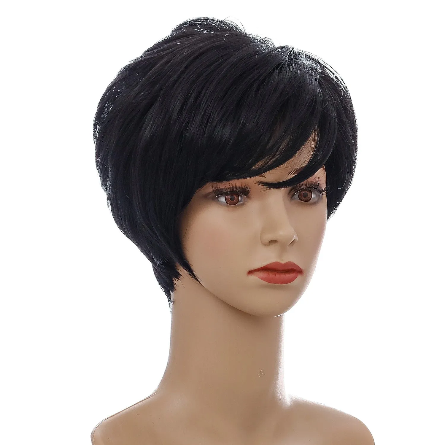 Frances | Black Short Pixie Cut Straight Synthetic Hair Wig With Bangs