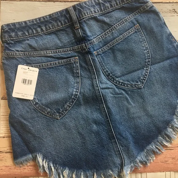 FREE PEOPLE | Frayed Hem Blue Denim Mini Skirt NEW