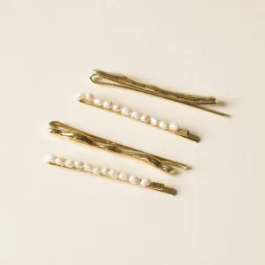 Freshwater Pearl Beaded Metal Hair Bobby Pins | Set of 4