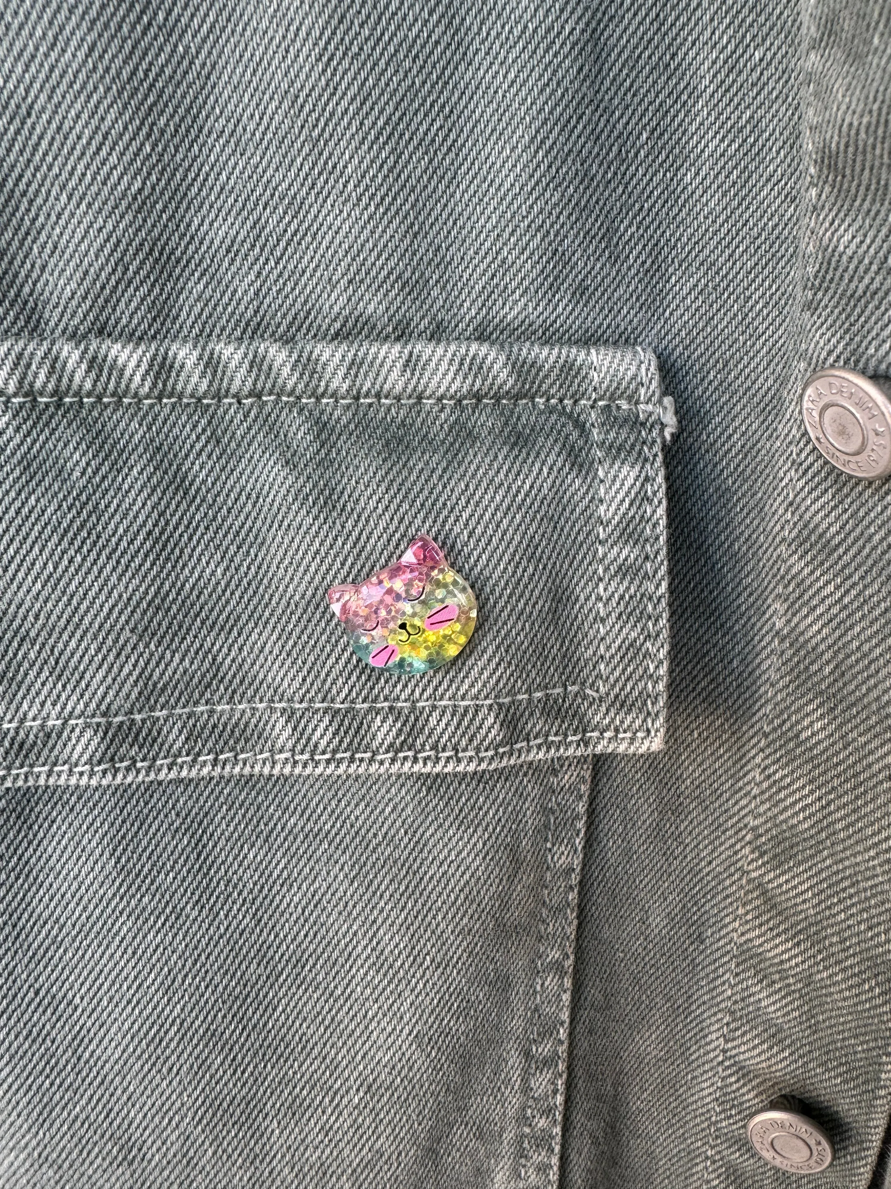 Glitter Cat Kitty Adornments Novelty Pin Brooch