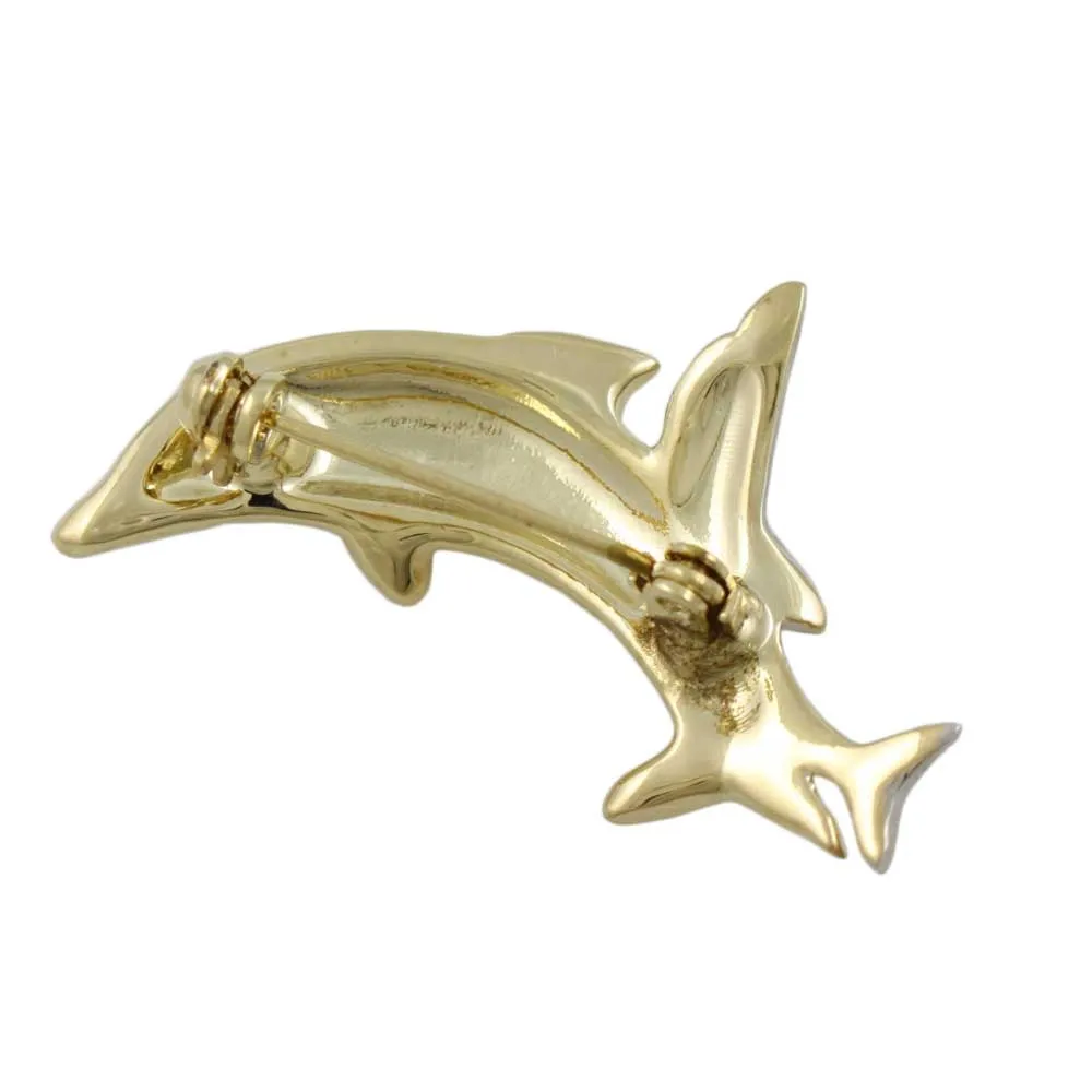 Gold and Silver Piggyback Dolphins Brooch Pin - PRS634