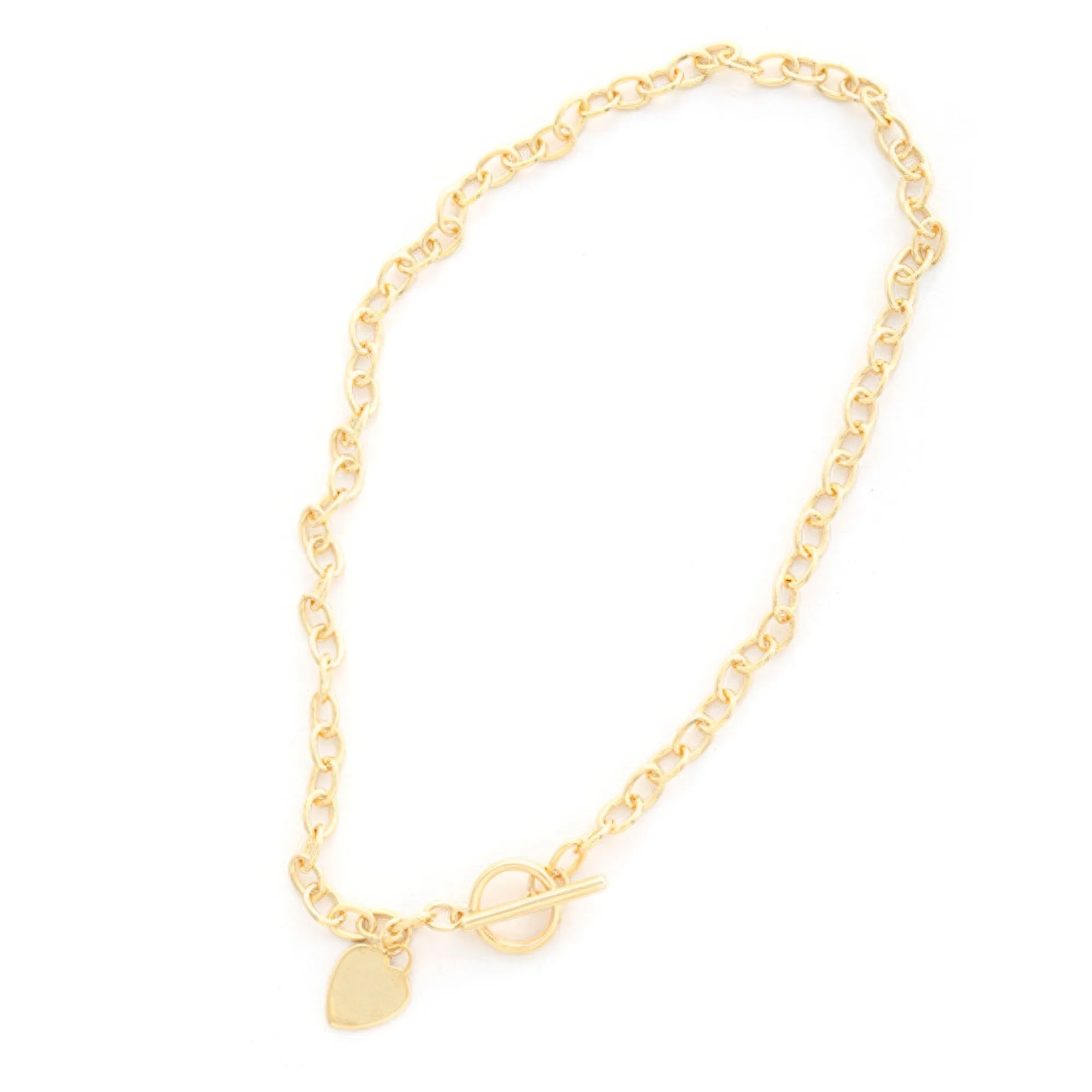 Gold Dipped Brass Chain Heart Pendant Toggle Clasp Necklace