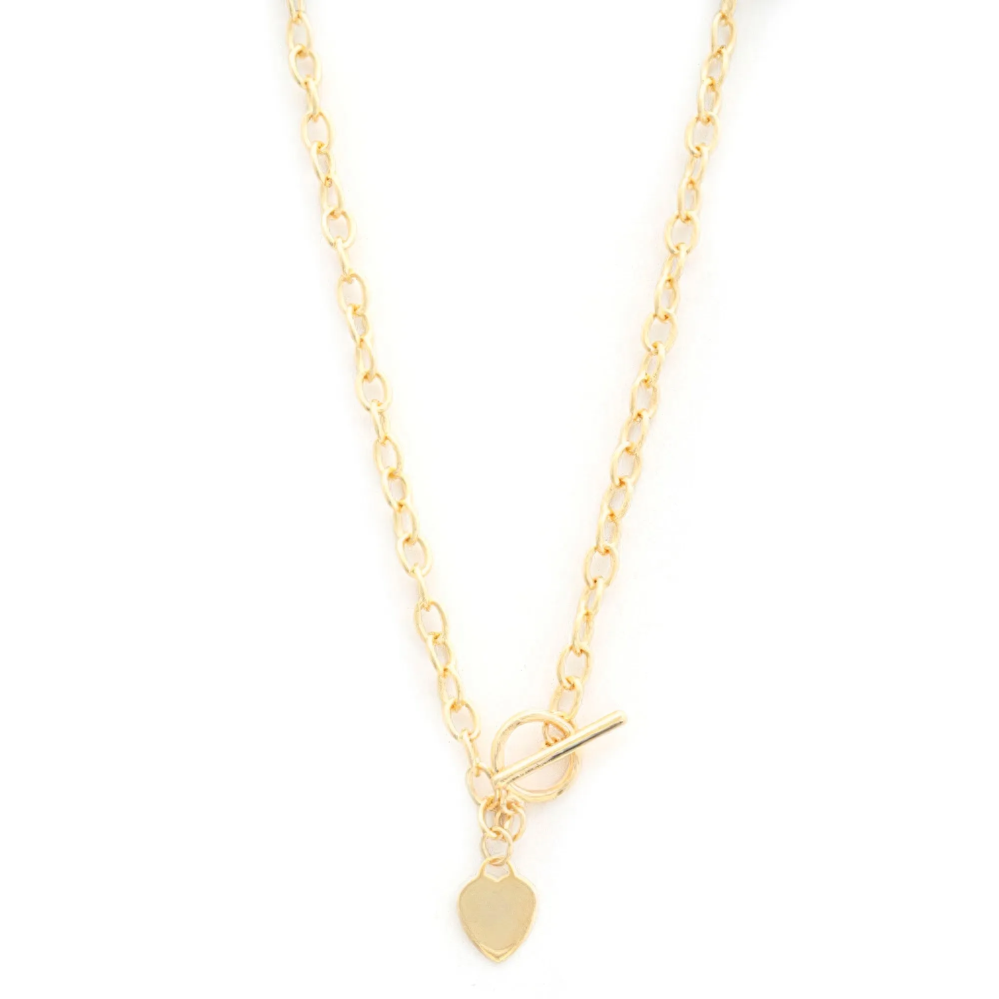 Gold Dipped Brass Chain Heart Pendant Toggle Clasp Necklace