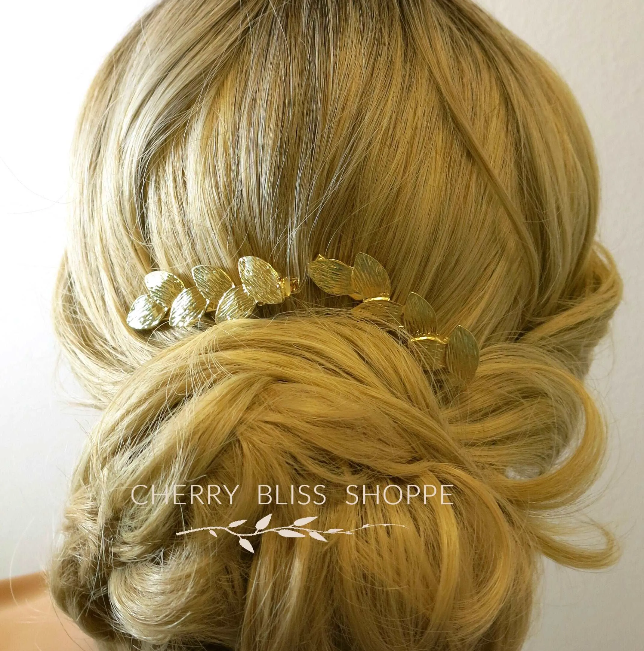Gold Leaf 2 PC Alligator Hair Clip Set, Roman Leaf Boho Wedding Gold Leaf Small Headpiece Set