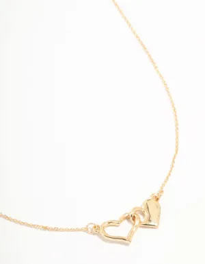 Gold Linked Solid Heart Necklace