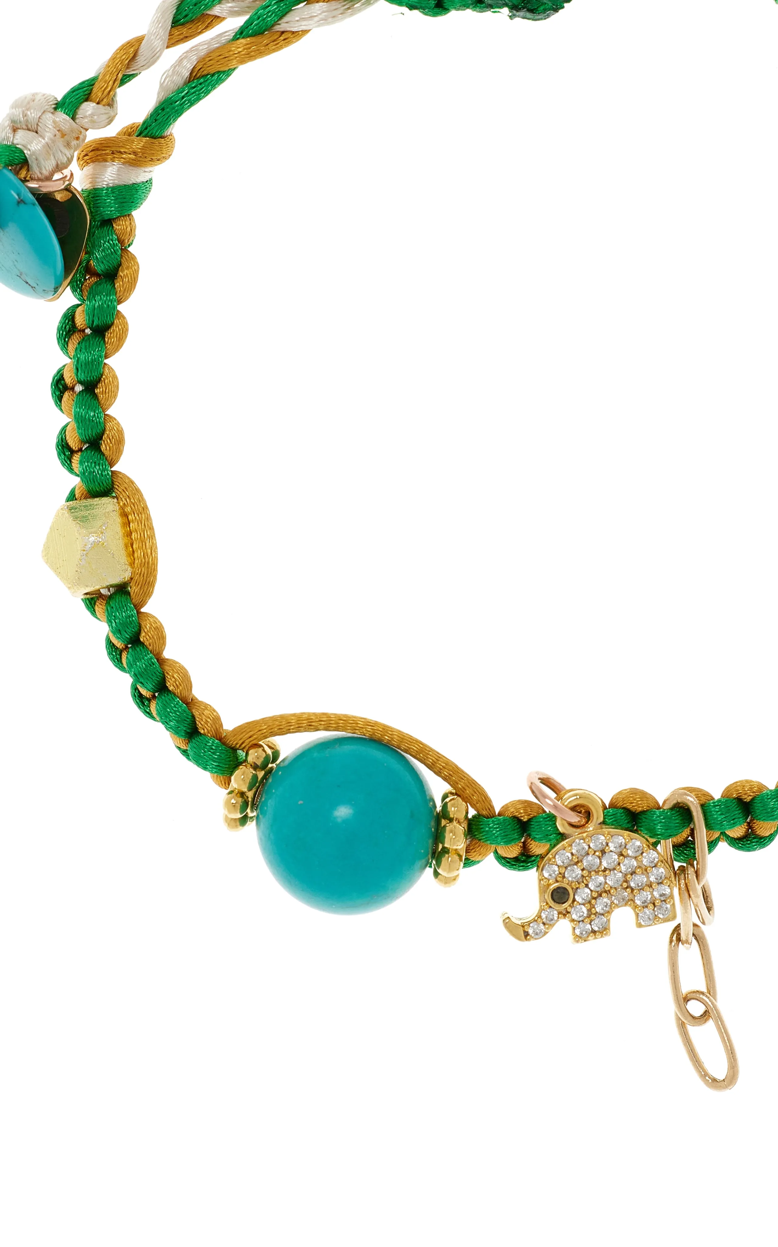 GREEN ELEPHANT TURQUOISE GOLD SILK ROCKER BRACELET