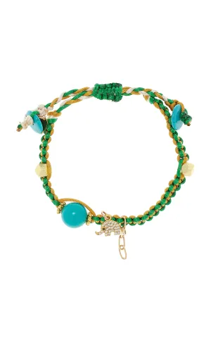 GREEN ELEPHANT TURQUOISE GOLD SILK ROCKER BRACELET