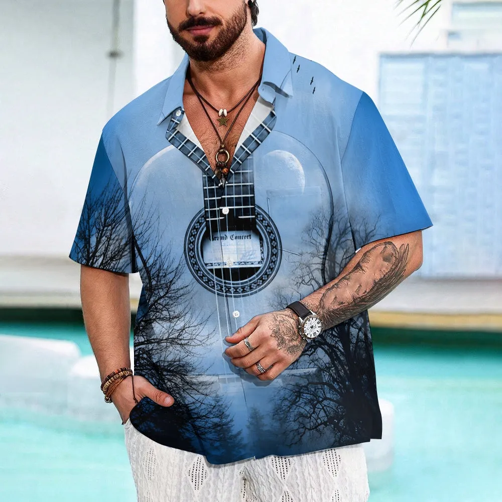 Guitar Print Casual Oversized Short Sleeve Shirt 2406003318