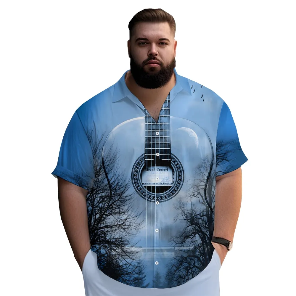 Guitar Print Casual Oversized Short Sleeve Shirt 2406003318