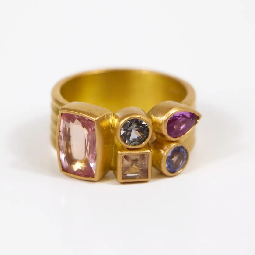 Half Round "Penta" Five Row Multi Sapphires in 20K Peach Gold